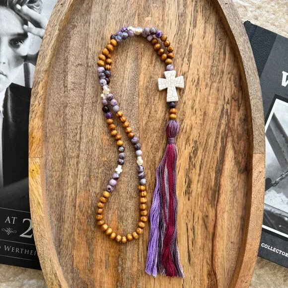 All Good Vibes Handmade Tassel Beaded Necklace (purple #2001) - Picture 6 of 7